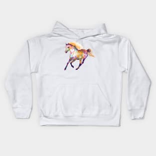 Watercolor Silhouette - Galloping Wild Horse Kids Hoodie